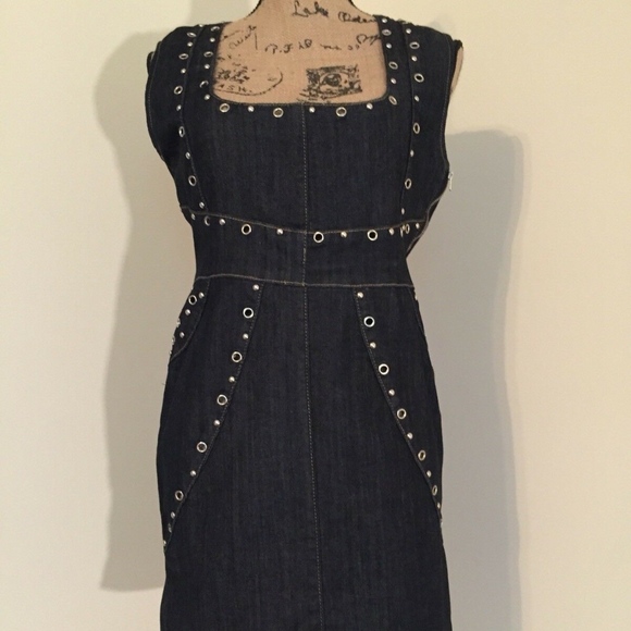 denim biker dress Dark Wash KarenMillen Petite Denim Pleated Hem Biker Dress